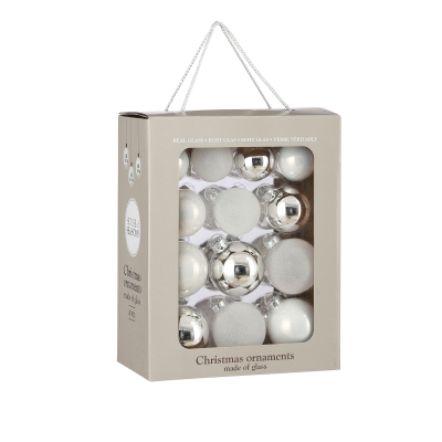 Lot de 26 boules de Noël blanches et argentées
