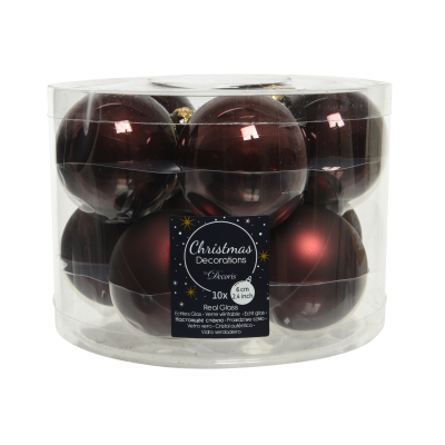 Lot de 10 boules de Noël bordeaux
