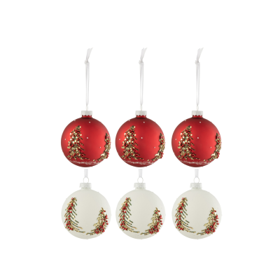 Lot de 6 boules de Noël "sapin" rouge et blanc