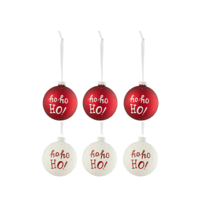 Lot de 6 boules de Noël "Hohoho" rouge et blanc