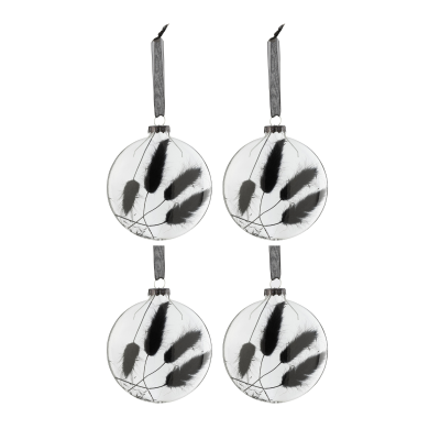 Lot de 4 boules de Noël avec Fleurs séchées noire