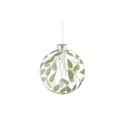 Boule de Noël transparente avec feuilles à paillettes