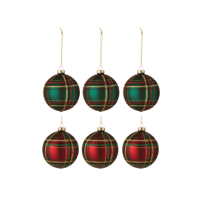Lot de 6 boules de Noël quadrillées 