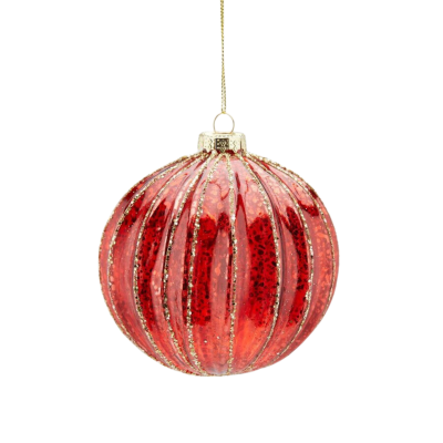 Boule de Noël rouge à rayures dorées M