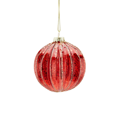 Boule de Noël  rouge à rayures dorées S 
