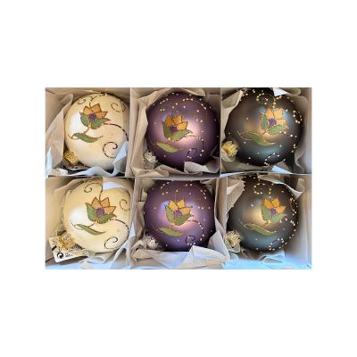 Lot de 6 boules de Noël avec dessins de fleurs 