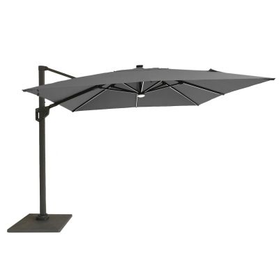 Parasol déporté Elios 3x3m avec leds Toile Chiné Gris / Mât anthracite + pied de 90 kg