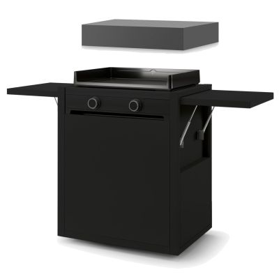 Plancha gaz Modern 60 acier noir avec chariot et capot