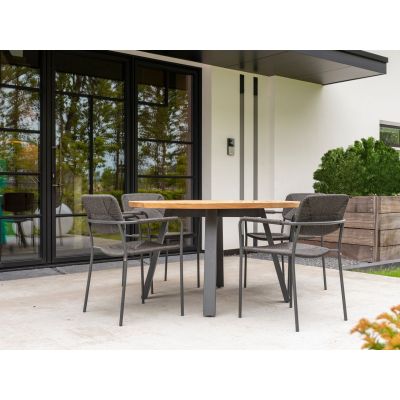 Ensemble de jardin en teck : table ronde 130cm + 4 fauteuils Bora