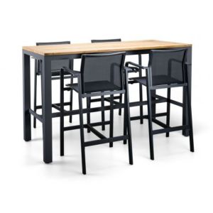 Ensemble de jardin haut Vario/Tutti anthracite: Table teak 180 x 80 CM + 4 fauteuils